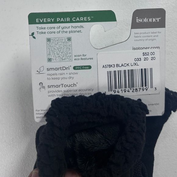 Isotoner Womens Black SmartDRI Gloves Large-XL  EcoComfort NEW - Picture 4 of 7